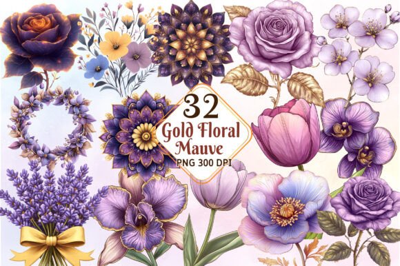 Download Mauve and Gold Floral Clipart - Mauve Collection