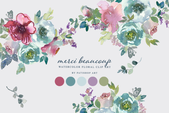Download Watercolor Mint &amp; Mauve Floral Clipart - Mauve Collection