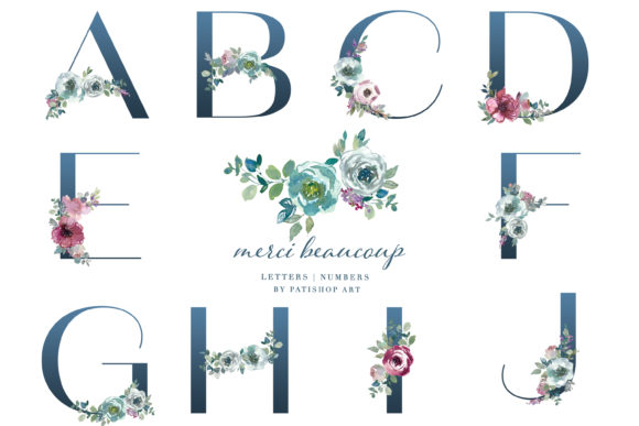 Download Watercolor Mint Mauve Floral Alphabet - Mauve Collection