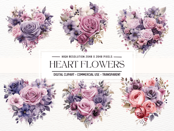 Download Lavender and Mauve Heart Flowers Clipart - Mauve Collection